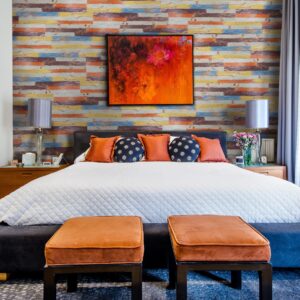 Queenscliff – 3D timber wall panel made from recycled wood with a multi-colour finish, designed to add colour and vintage design style to interiors.