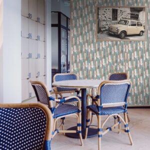 St Leonards – 3D timber wall panel made from recycled wood with a warm, multi-colour finish, designed to add playful colour and retro character to any interior.
