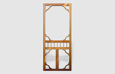 Queenstown hardwood screen door featuring decorative corners and solid lower panels, built for classic Australian-style entrances